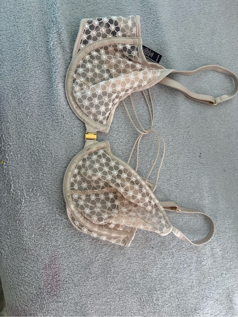 Victoria's Secret Sheer Floral Embroidered Bra in Light Beige